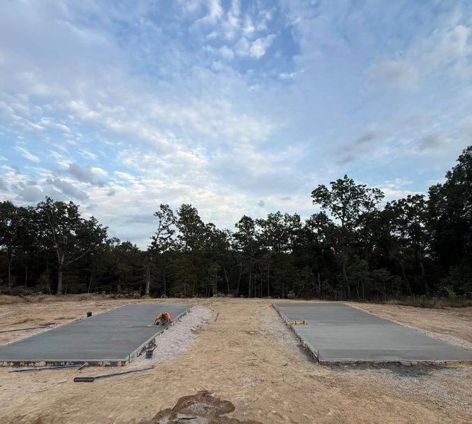 Two long concrete slabs poured side by side